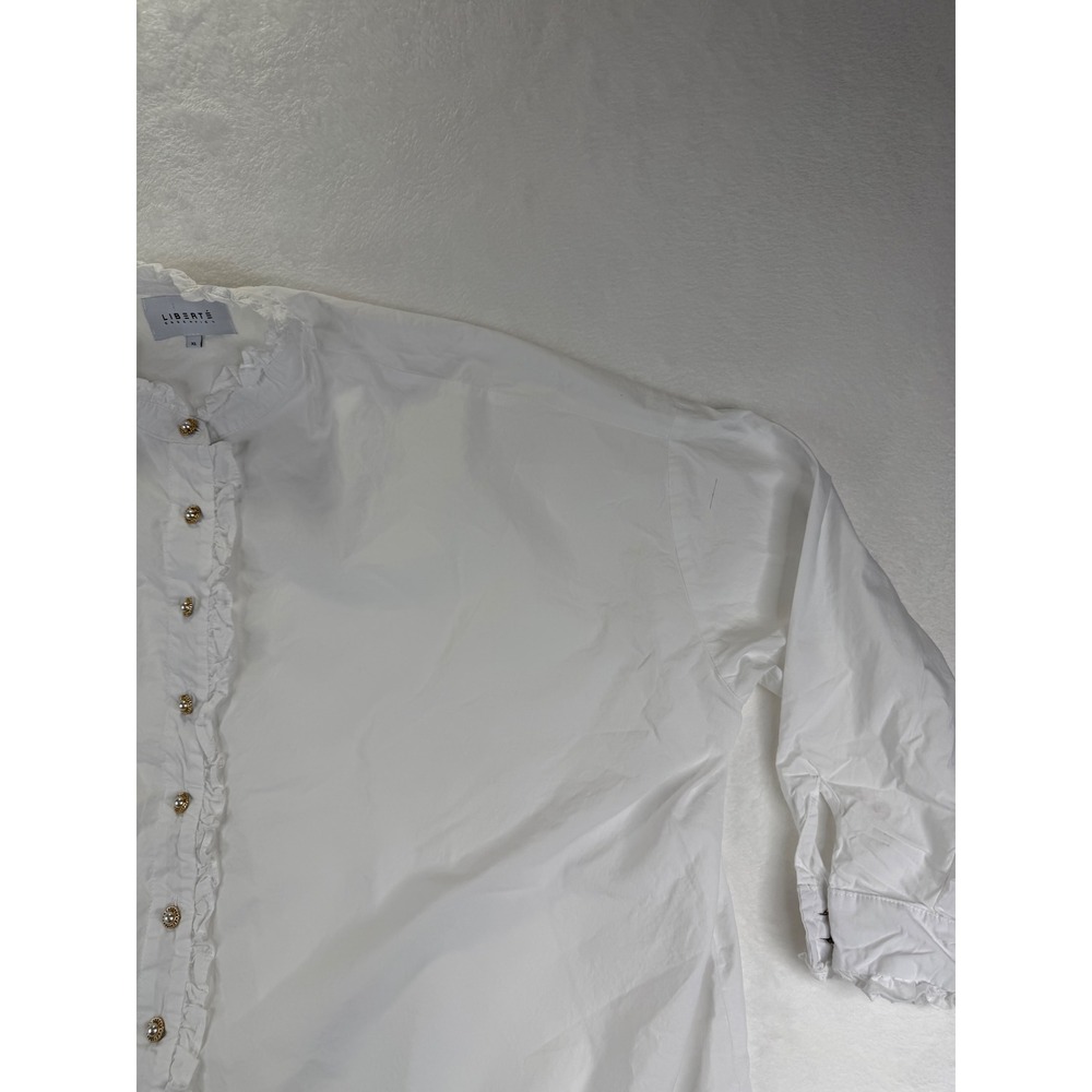 Liberte Essentiel White Ruffle Pearl Button‎ Oversized Tunic Shirt XL Longline - Picture 7 of 9